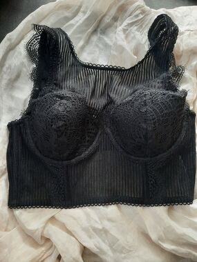 $NWT$👑Victoria's Secret Whimsigoth Ebony Eyelask Lace Longline Bra